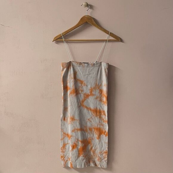 Charlotte Russe Gray & Orange Tie-Dye Ribbed Bodycon Mini Dress Size M GUC - Picture 1 of 7